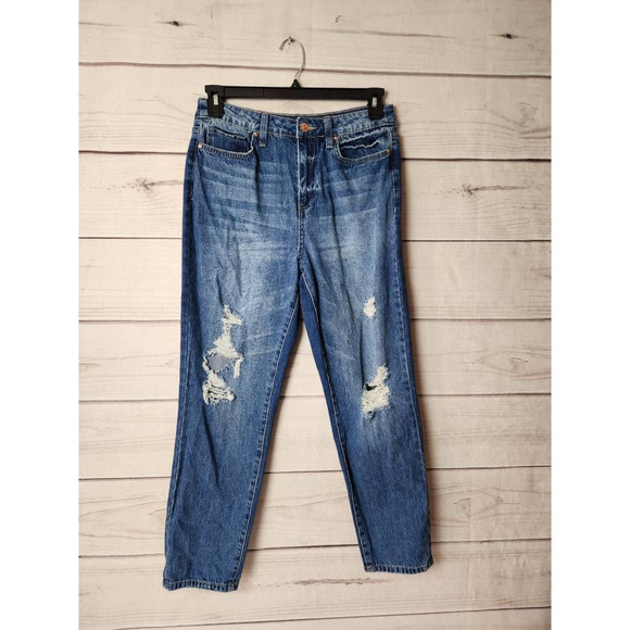 YMI Denim - YMI Womens Dream Cropped Skinny Jeans Blue Distressed High Rise 11/30